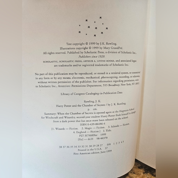 Harry Potter and the Chamber of Secrets Year 2 J.K. Rowling Hardcover Book 1999 - Picture 6 of 7